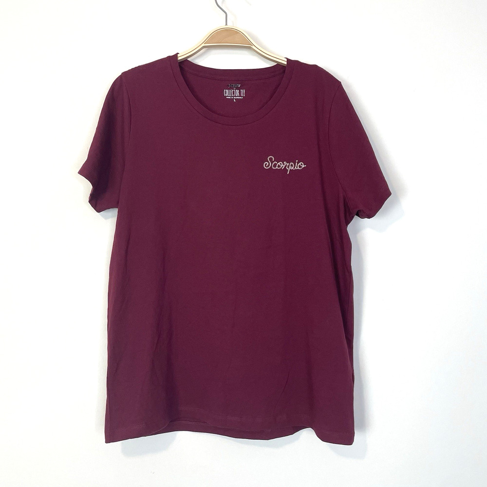 J. Crew Factory Scorpio Zodiac Graphic Tee Burgundy Large CB480 Astrology Casual